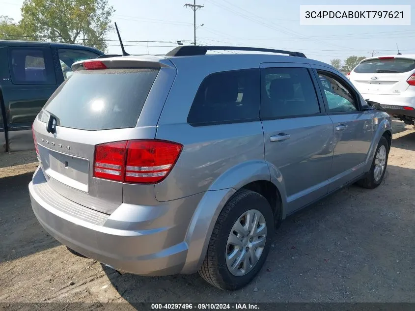 2019 Dodge Journey Se VIN: 3C4PDCAB0KT797621 Lot: 40297496