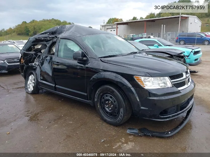 2019 Dodge Journey Se Value Package VIN: 3C4PDCAB2KT757959 Lot: 40345078