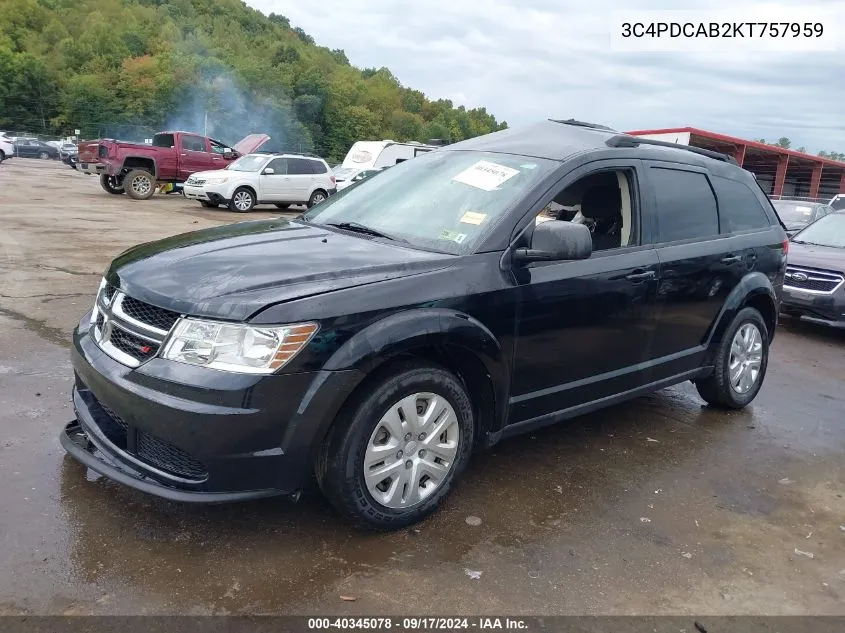 2019 Dodge Journey Se Value Package VIN: 3C4PDCAB2KT757959 Lot: 40345078