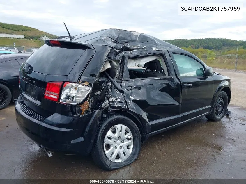 2019 Dodge Journey Se Value Package VIN: 3C4PDCAB2KT757959 Lot: 40345078