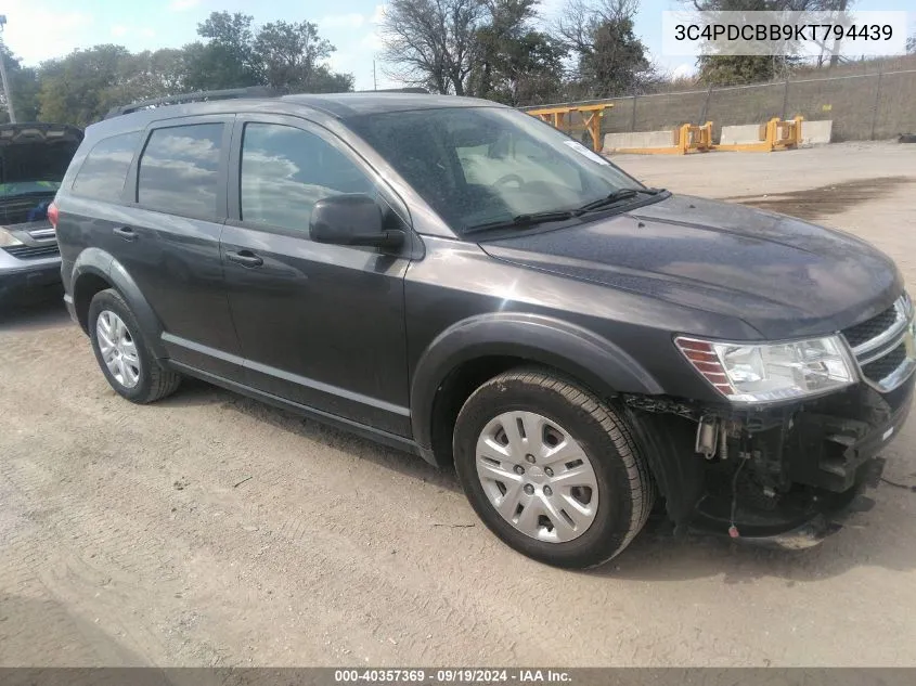 2019 Dodge Journey Se VIN: 3C4PDCBB9KT794439 Lot: 40357369