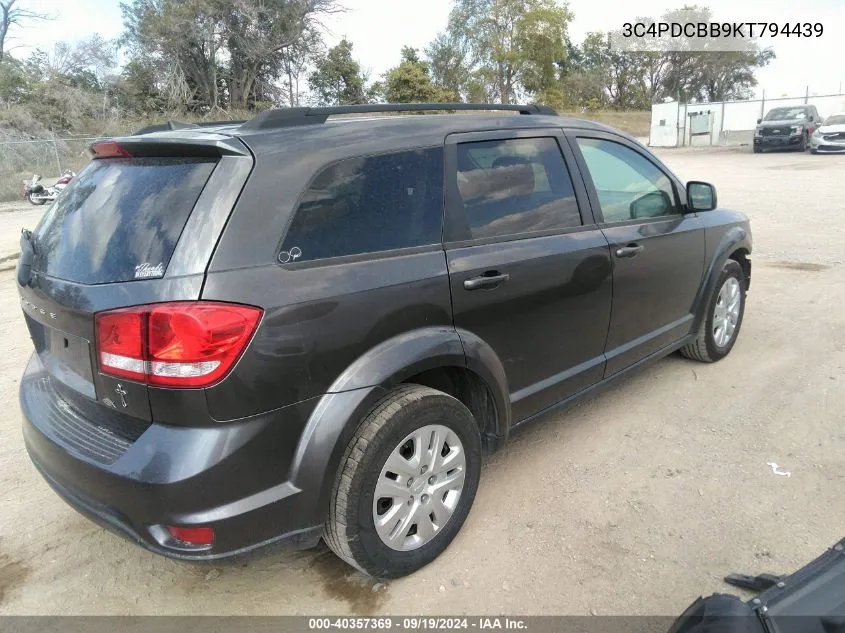 2019 Dodge Journey Se VIN: 3C4PDCBB9KT794439 Lot: 40357369