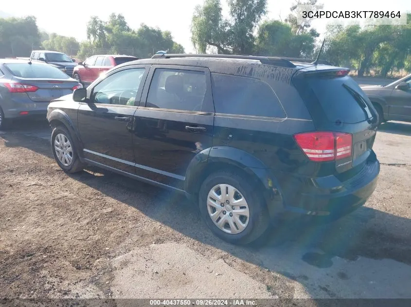 2019 Dodge Journey Se VIN: 3C4PDCAB3KT789464 Lot: 40437550