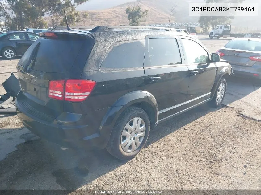 2019 Dodge Journey Se VIN: 3C4PDCAB3KT789464 Lot: 40437550