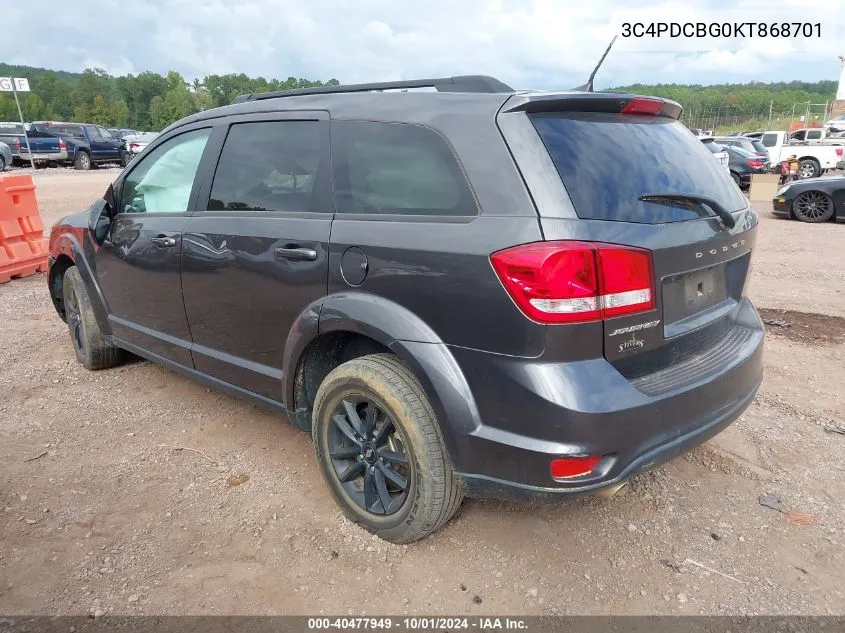 2019 Dodge Journey Se VIN: 3C4PDCBG0KT868701 Lot: 40477949