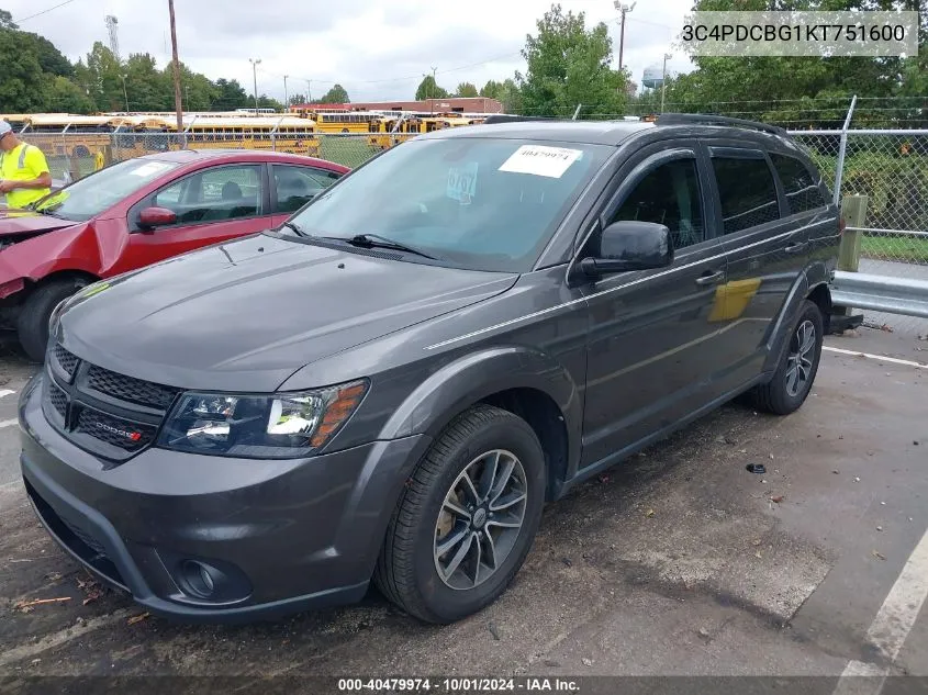 2019 Dodge Journey Se VIN: 3C4PDCBG1KT751600 Lot: 40479974