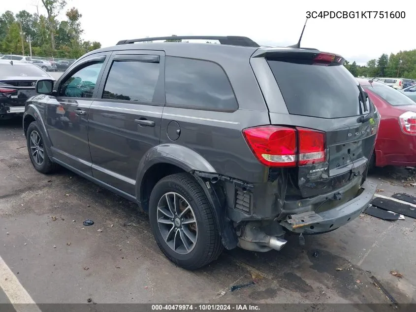 2019 Dodge Journey Se VIN: 3C4PDCBG1KT751600 Lot: 40479974