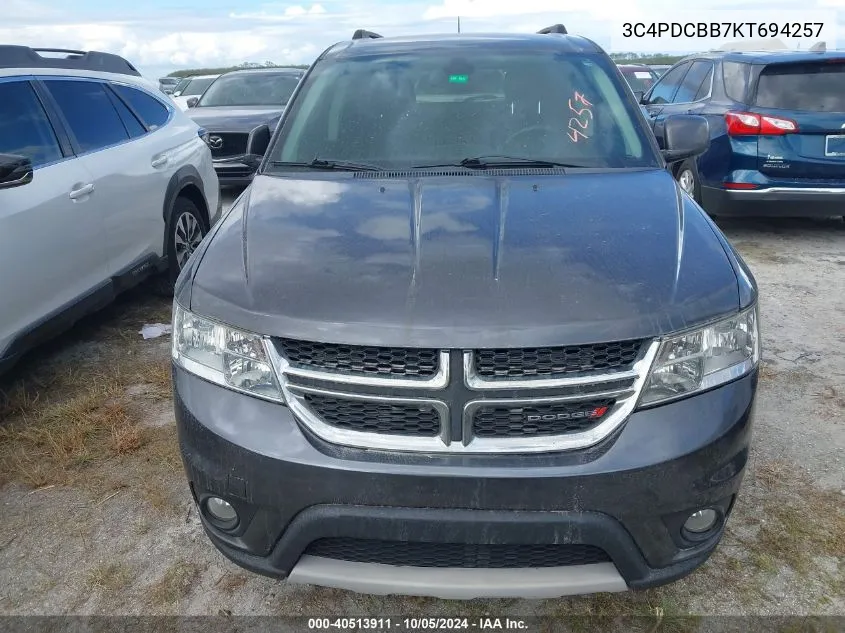 2019 Dodge Journey Se VIN: 3C4PDCBB7KT694257 Lot: 40513911