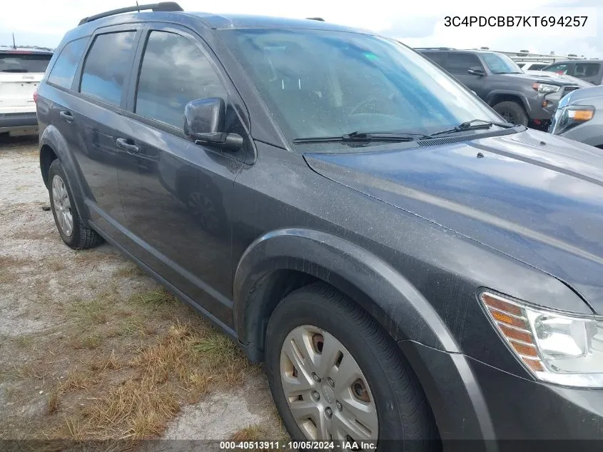 2019 Dodge Journey Se VIN: 3C4PDCBB7KT694257 Lot: 40513911