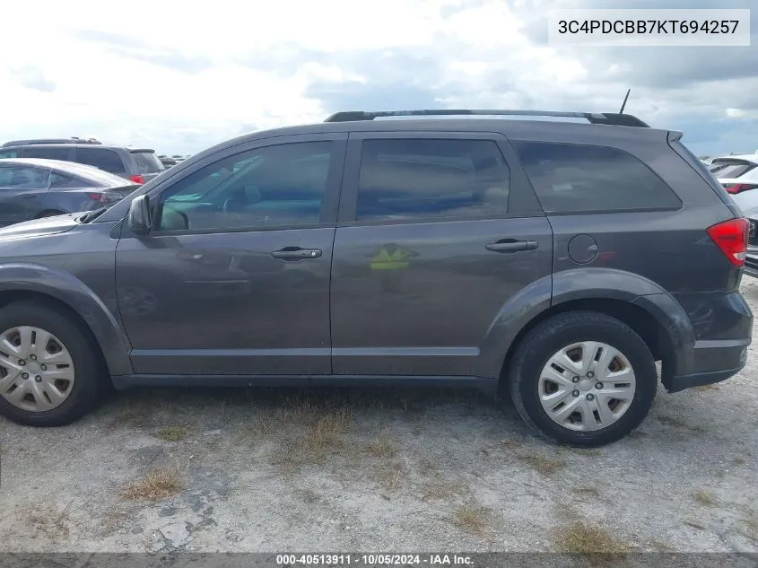 2019 Dodge Journey Se VIN: 3C4PDCBB7KT694257 Lot: 40513911