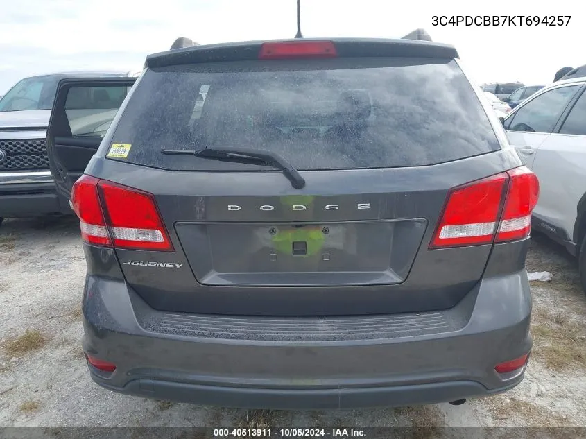 2019 Dodge Journey Se VIN: 3C4PDCBB7KT694257 Lot: 40513911