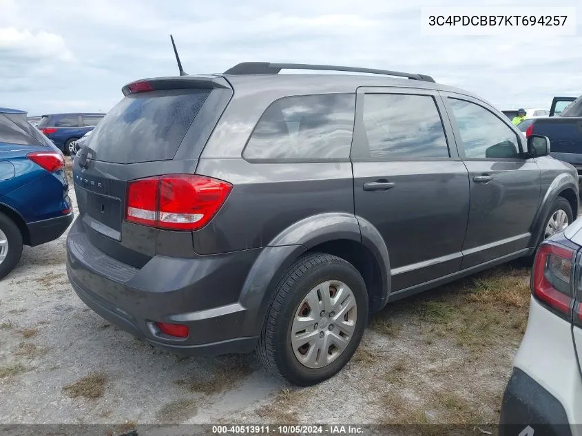 2019 Dodge Journey Se VIN: 3C4PDCBB7KT694257 Lot: 40513911