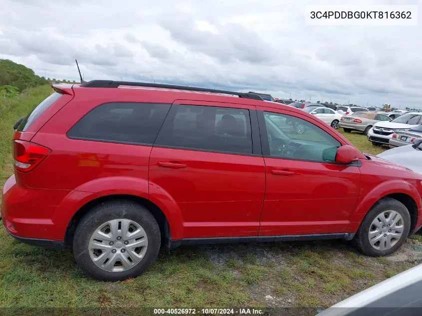 2019 Dodge Journey Se VIN: 3C4PDDBG0KT816362 Lot: 40526972