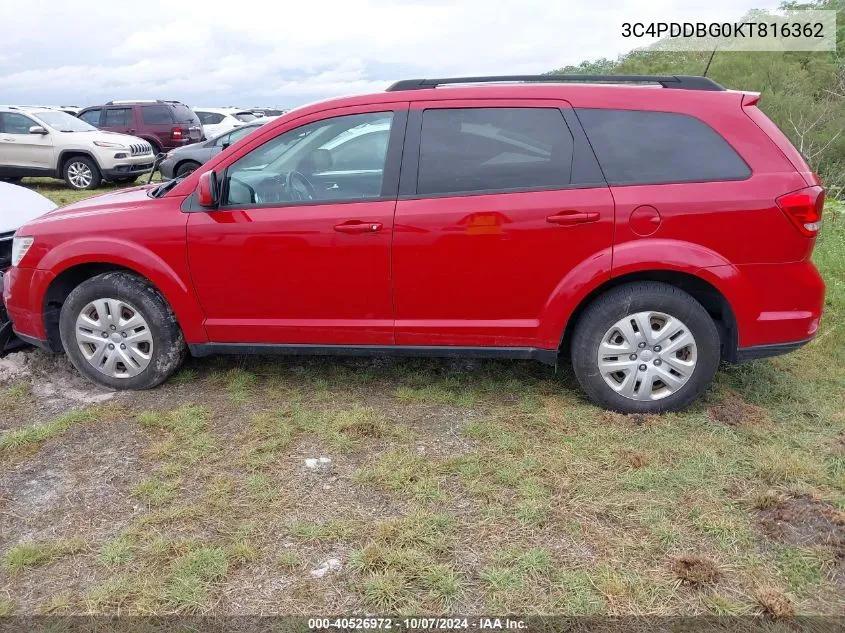 2019 Dodge Journey Se VIN: 3C4PDDBG0KT816362 Lot: 40526972