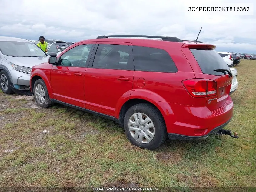 2019 Dodge Journey Se VIN: 3C4PDDBG0KT816362 Lot: 40526972