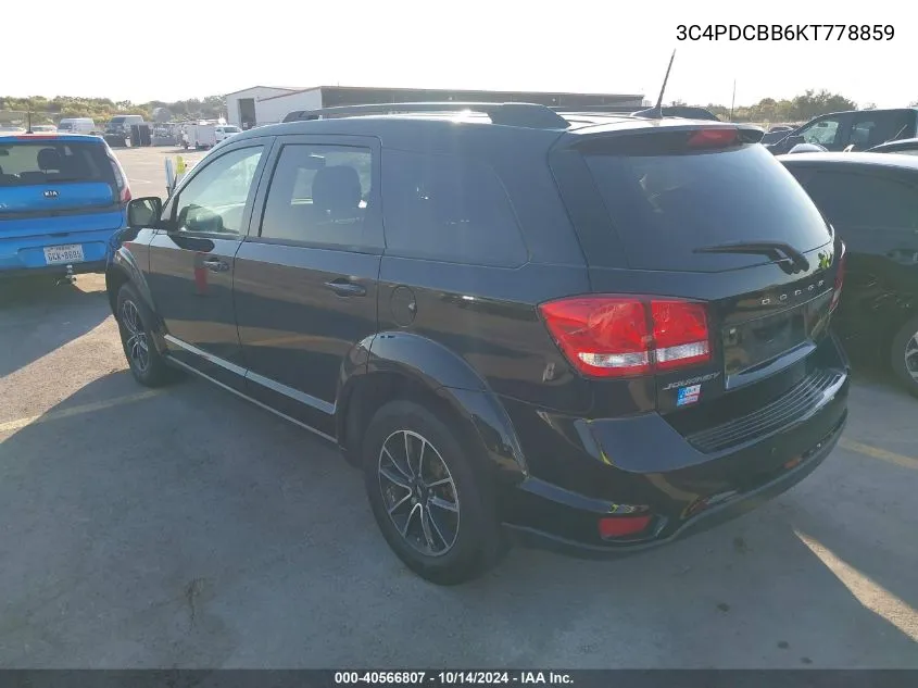 2019 Dodge Journey Se VIN: 3C4PDCBB6KT778859 Lot: 40566807