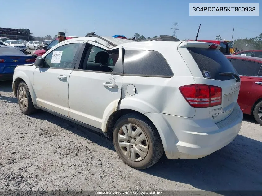 2019 Dodge Journey Se VIN: 3C4PDCAB5KT860938 Lot: 40582012