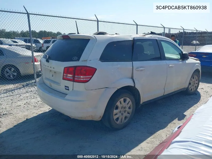 2019 Dodge Journey Se VIN: 3C4PDCAB5KT860938 Lot: 40582012