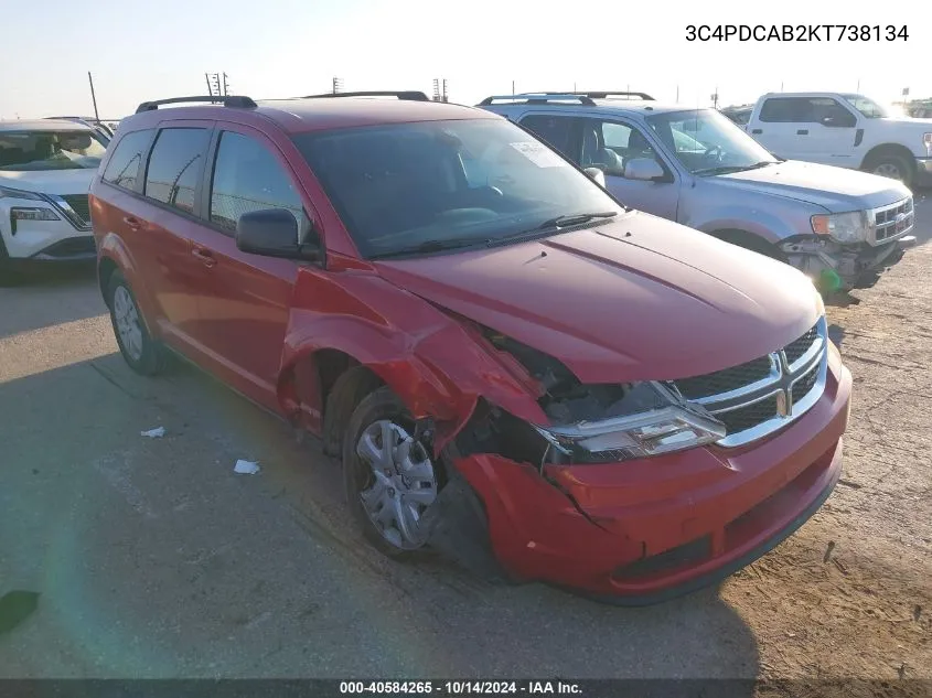 2019 Dodge Journey Se Value Package VIN: 3C4PDCAB2KT738134 Lot: 40584265