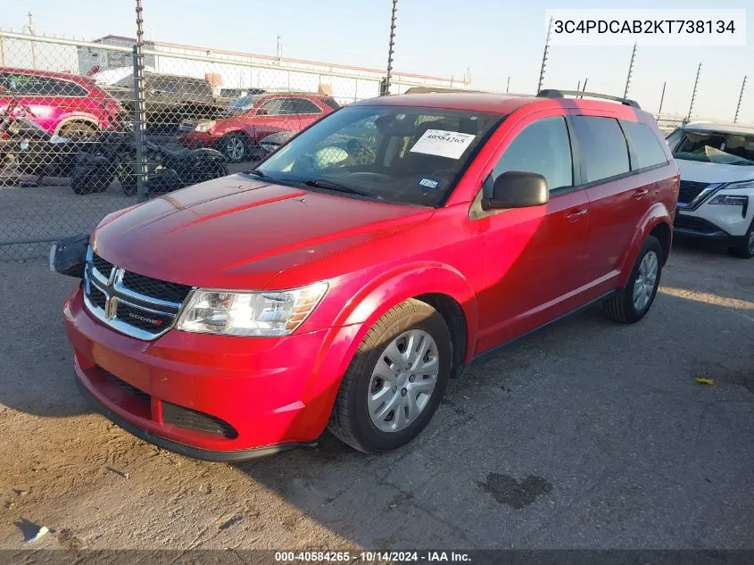 2019 Dodge Journey Se Value Package VIN: 3C4PDCAB2KT738134 Lot: 40584265