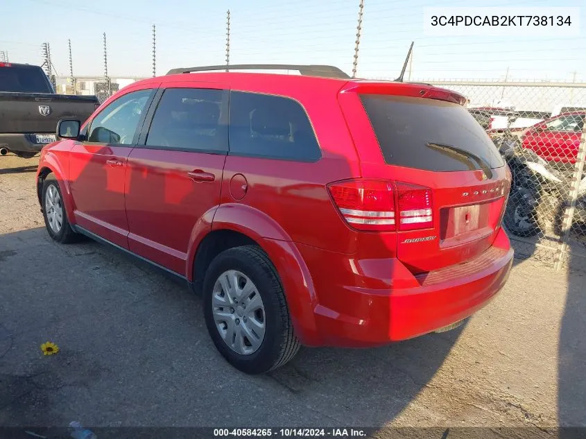 2019 Dodge Journey Se Value Package VIN: 3C4PDCAB2KT738134 Lot: 40584265