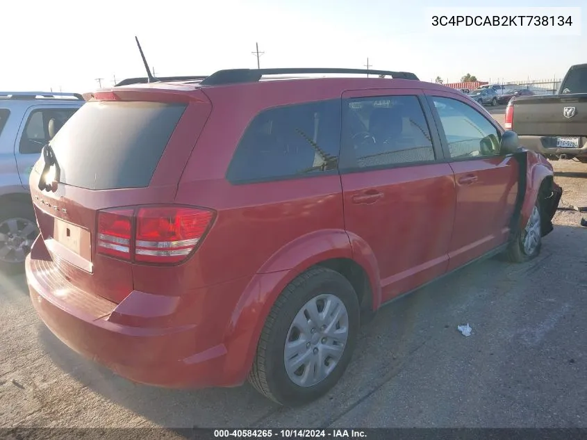 2019 Dodge Journey Se Value Package VIN: 3C4PDCAB2KT738134 Lot: 40584265