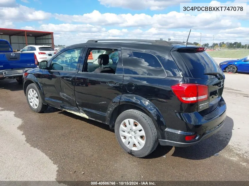 2019 Dodge Journey Se VIN: 3C4PDCBBXKT747078 Lot: 40586768