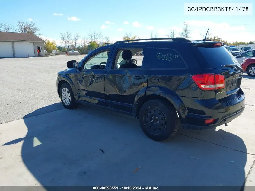 2019 Dodge Journey Se VIN: 3C4PDCBB3KT841478 Lot: 40593551