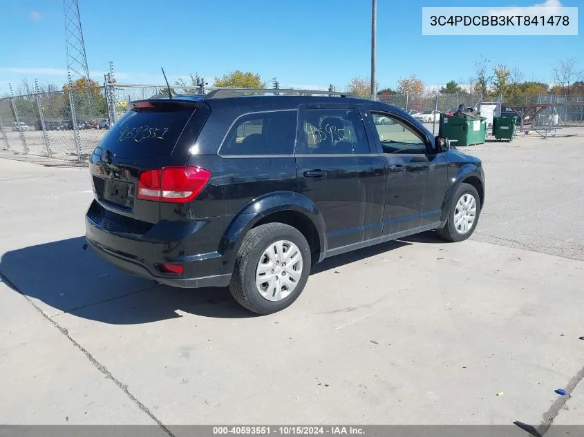 2019 Dodge Journey Se VIN: 3C4PDCBB3KT841478 Lot: 40593551