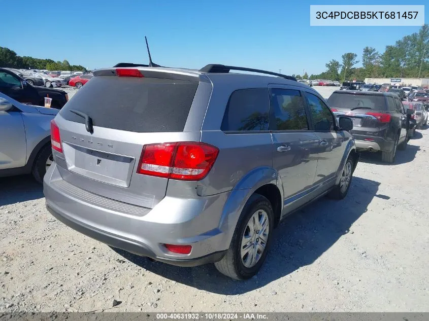 2019 Dodge Journey Se VIN: 3C4PDCBB5KT681457 Lot: 40631932