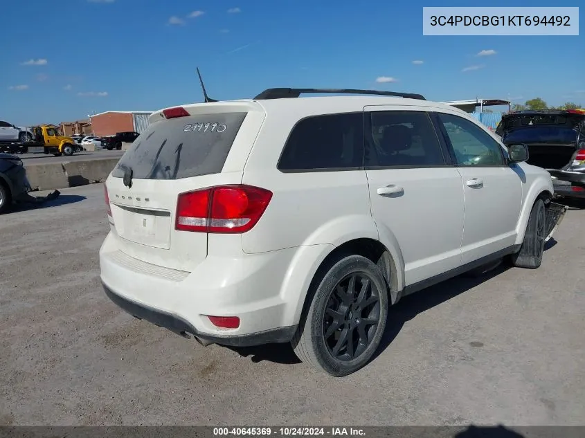 2019 Dodge Journey Se VIN: 3C4PDCBG1KT694492 Lot: 40645369