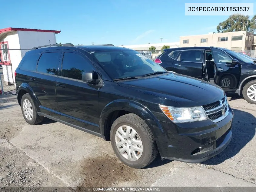 2019 Dodge Journey Se Value Package VIN: 3C4PDCAB7KT853537 Lot: 40645743