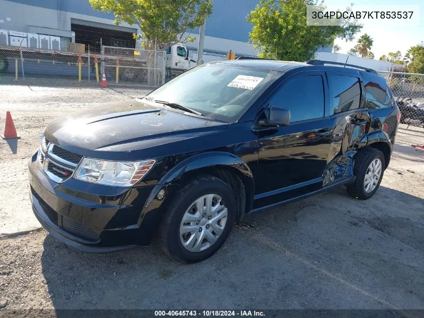 2019 Dodge Journey Se Value Package VIN: 3C4PDCAB7KT853537 Lot: 40645743