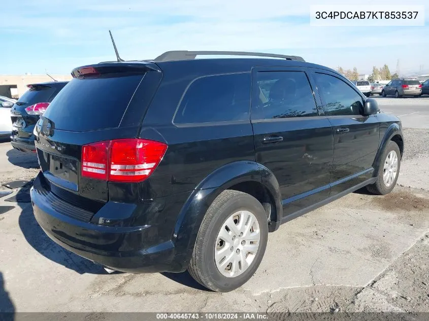 2019 Dodge Journey Se Value Package VIN: 3C4PDCAB7KT853537 Lot: 40645743