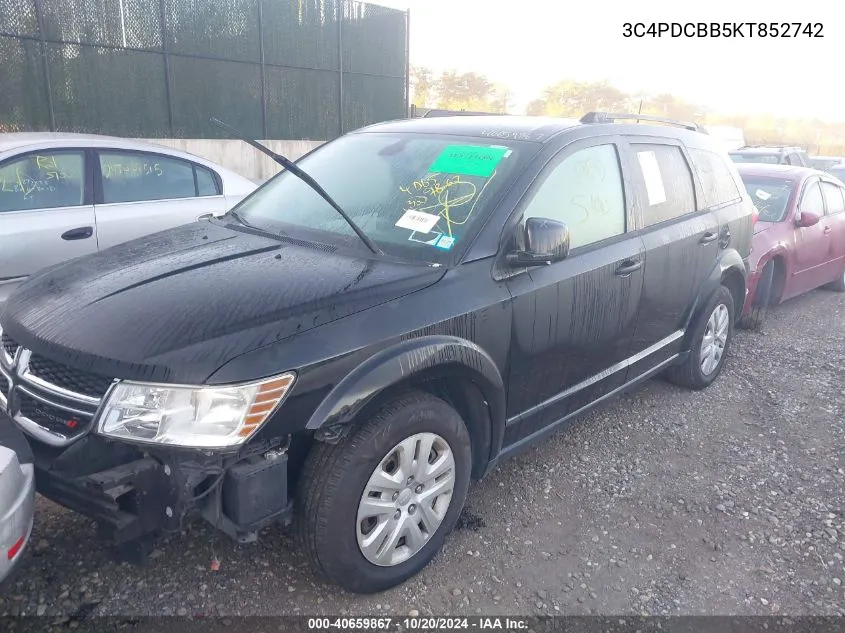 2019 Dodge Journey Se VIN: 3C4PDCBB5KT852742 Lot: 40659867