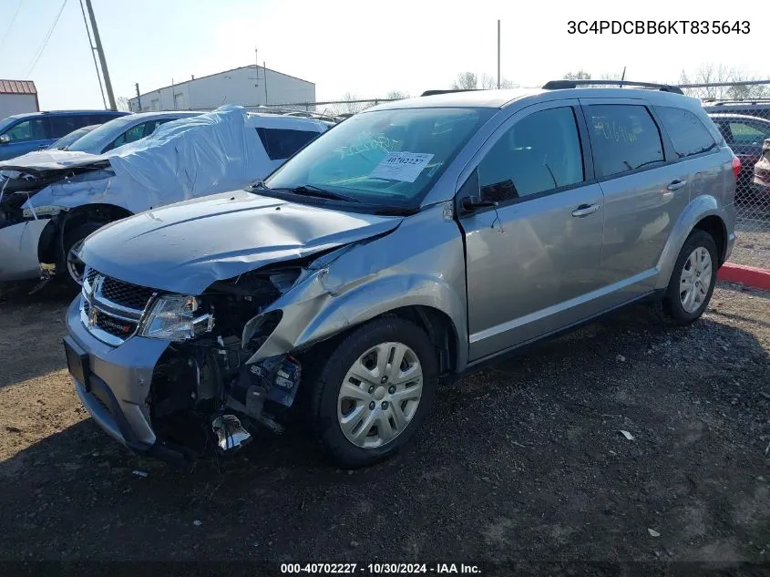 2019 Dodge Journey Se VIN: 3C4PDCBB6KT835643 Lot: 40702227