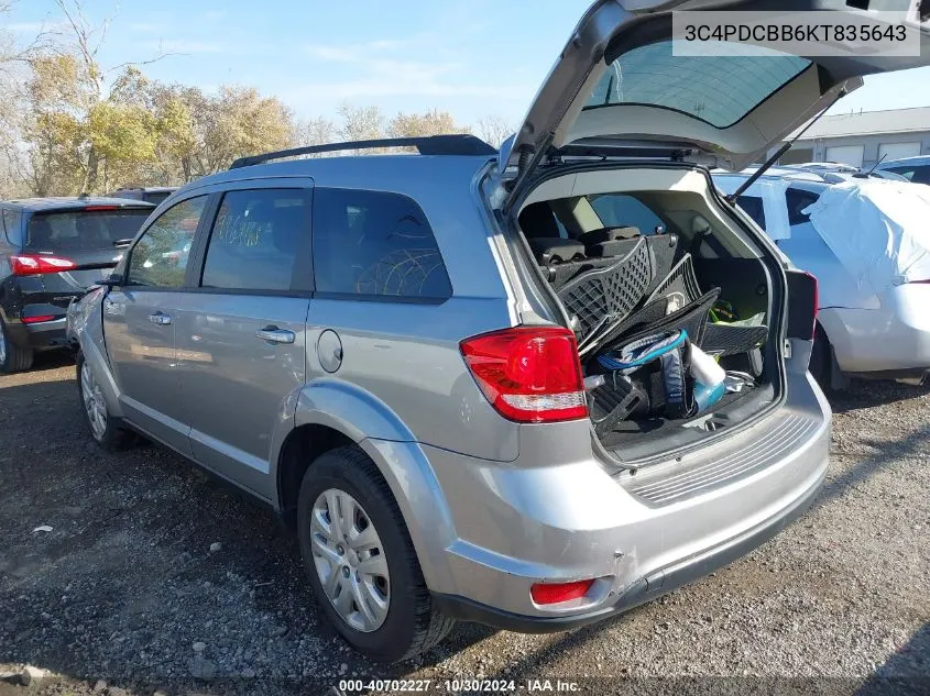 3C4PDCBB6KT835643 2019 Dodge Journey Se