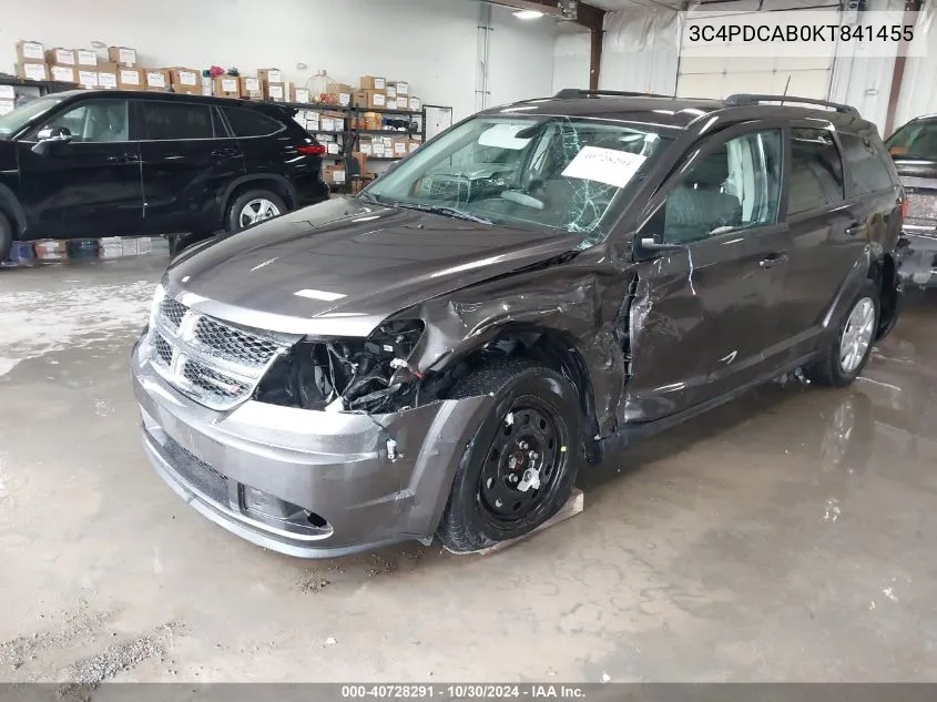 2019 Dodge Journey Se Value Package VIN: 3C4PDCAB0KT841455 Lot: 40728291