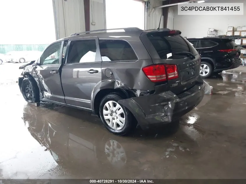 2019 Dodge Journey Se Value Package VIN: 3C4PDCAB0KT841455 Lot: 40728291