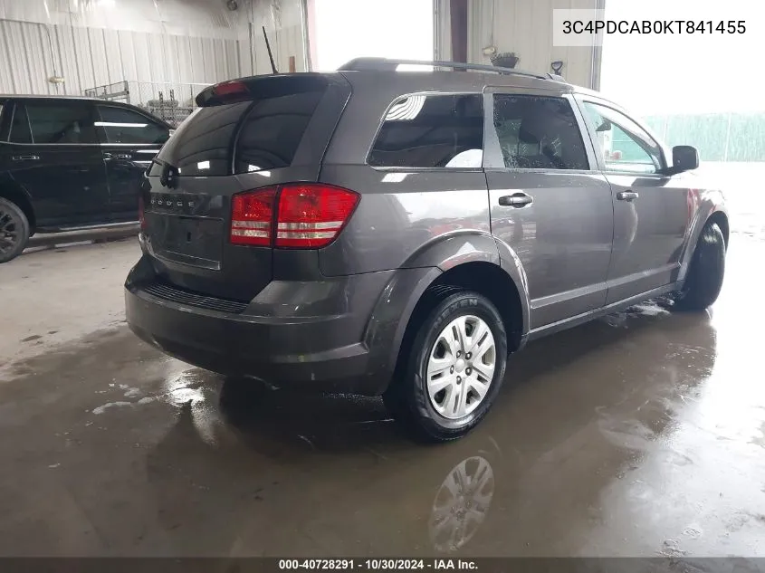 2019 Dodge Journey Se Value Package VIN: 3C4PDCAB0KT841455 Lot: 40728291