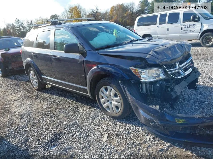 2019 Dodge Journey Se Value Package VIN: 3C4PDCAB7KT747203 Lot: 40743243