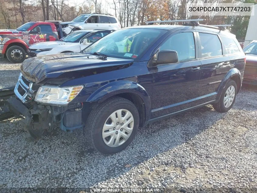 2019 Dodge Journey Se Value Package VIN: 3C4PDCAB7KT747203 Lot: 40743243