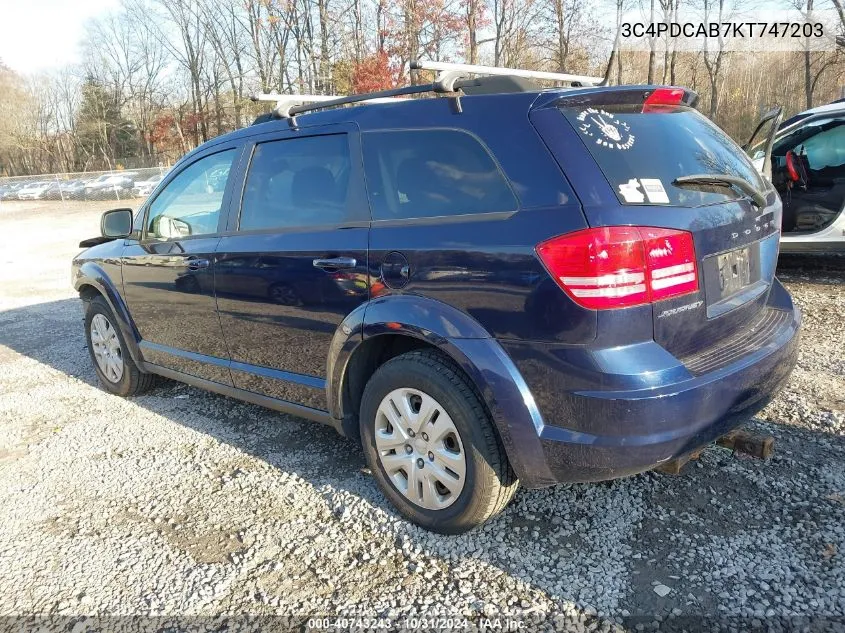 2019 Dodge Journey Se Value Package VIN: 3C4PDCAB7KT747203 Lot: 40743243