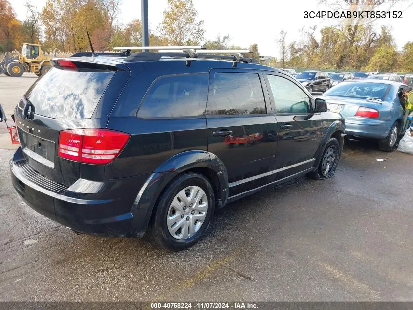 2019 Dodge Journey Se Value Package VIN: 3C4PDCAB9KT853152 Lot: 40758224