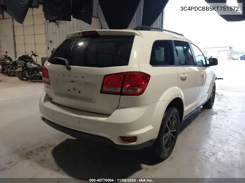 2019 Dodge Journey Se VIN: 3C4PDCBB5KT751572 Lot: 40770004