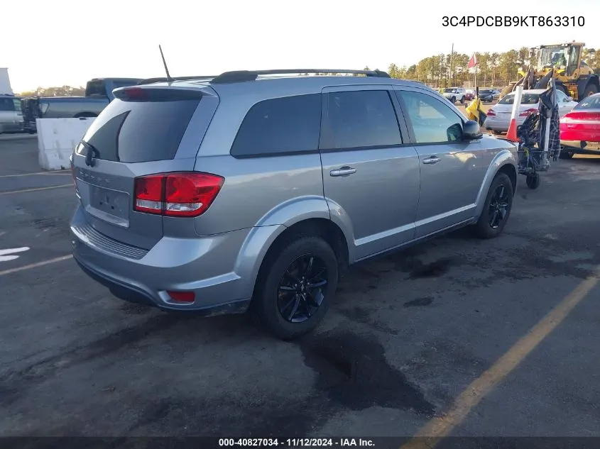 2019 Dodge Journey Se VIN: 3C4PDCBB9KT863310 Lot: 40827034