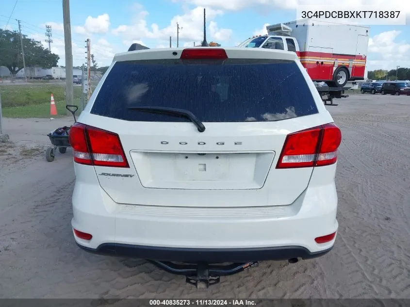 2019 Dodge Journey Se VIN: 3C4PDCBBXKT718387 Lot: 40835273