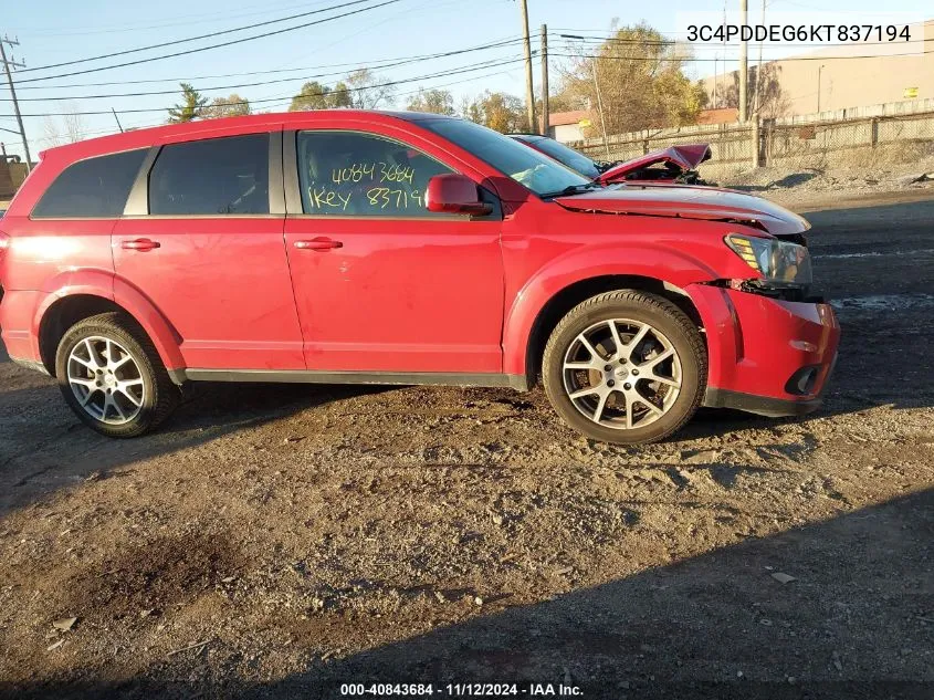 2019 Dodge Journey Gt Awd VIN: 3C4PDDEG6KT837194 Lot: 40843684