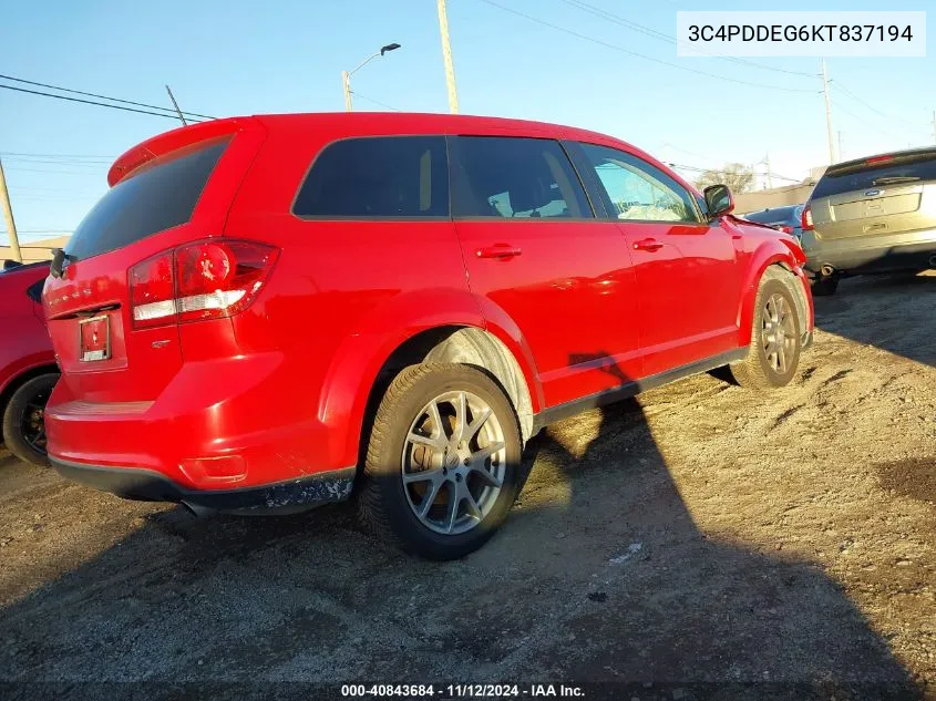 2019 Dodge Journey Gt Awd VIN: 3C4PDDEG6KT837194 Lot: 40843684