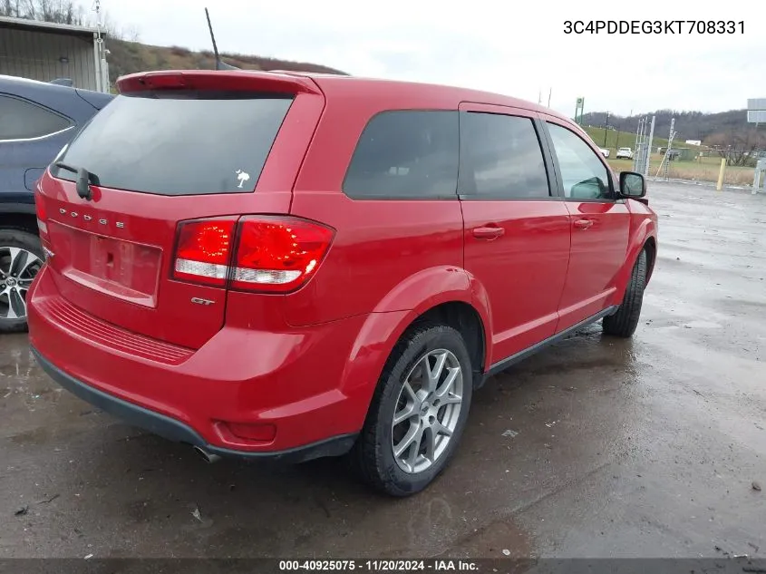 2019 Dodge Journey Gt Awd VIN: 3C4PDDEG3KT708331 Lot: 40925075